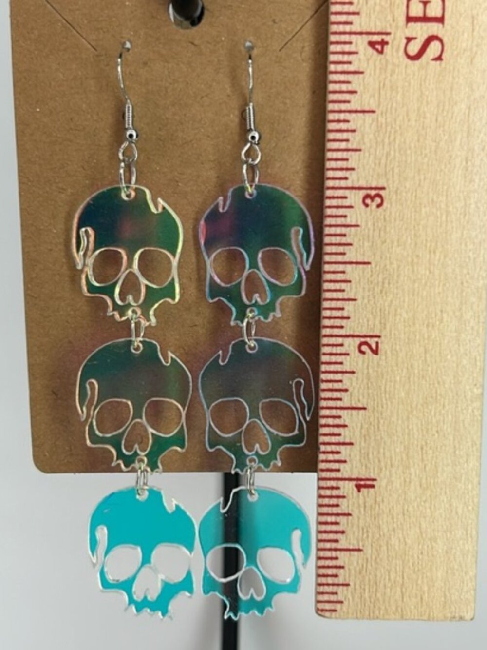 Iridescent Color 3 link Skull Acrylic Earrings Fashion Jewelry - Picture 2 of 3